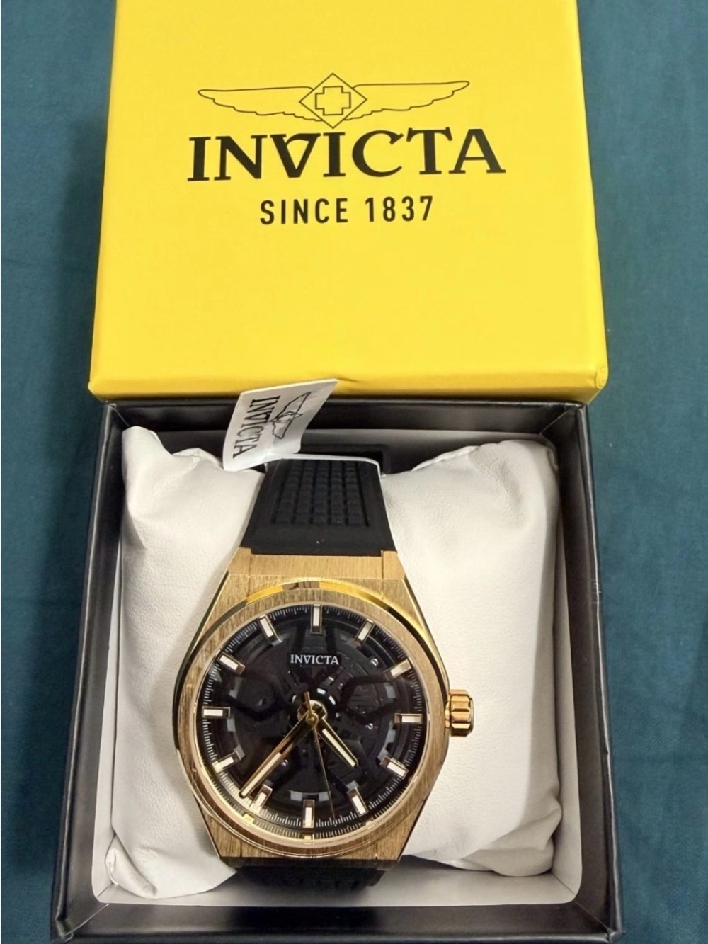 Invicta Speedway Rim 70056 Men's 46mm Gold Black Quartz Silicone Watch New